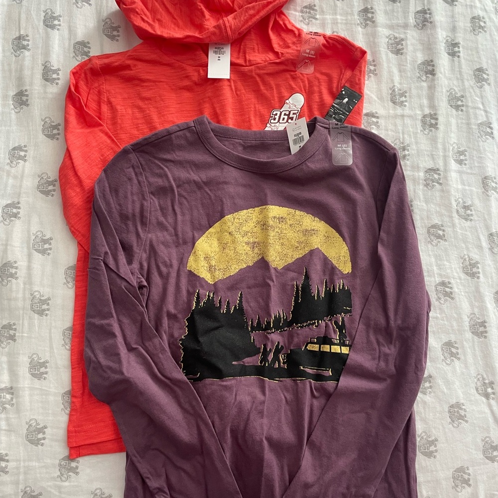 2 GAP Long Sleeve Tees with Graphic Designs